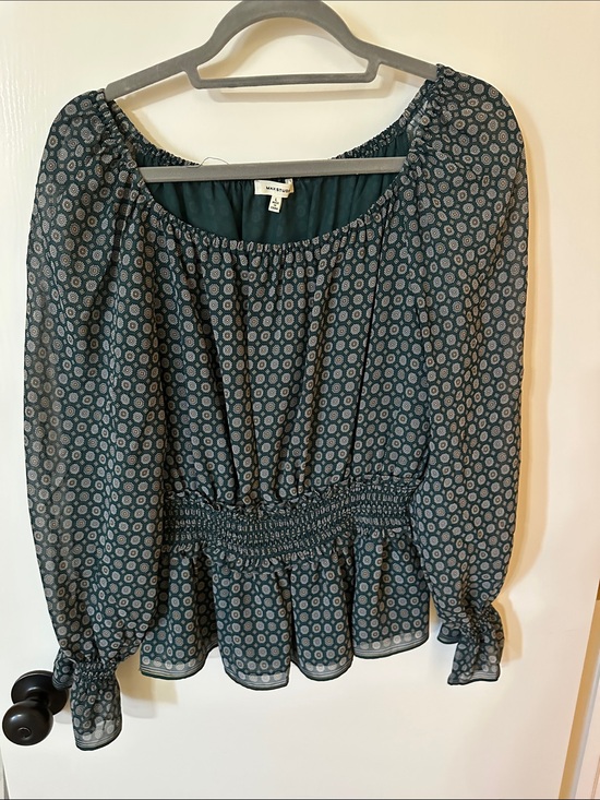 Madewell Tops - Madewell Teal and Light Blue Printed Peasant Blouse